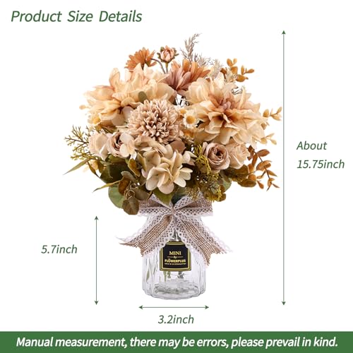 CEWOR Fake Flowers in Vase, Artificial Flowers with Vase Faux Silk Floral Arrangement Table Centerpieces Decor for Home Office Dining Farmhouse Coffee Table Living Room Bathroom Plant Decor .Brown - color: Brown