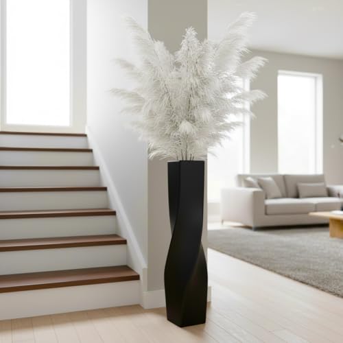 Tall Resin Vases On Floor, 27.56" Matte Black Twisted Geometric Floor Vase for Home, Living Room, Bedroom, Office, Desk, Shelf, Creative Unique Decorative Tall Decor Floor Vase - color: Black, size: 27.56 Inches