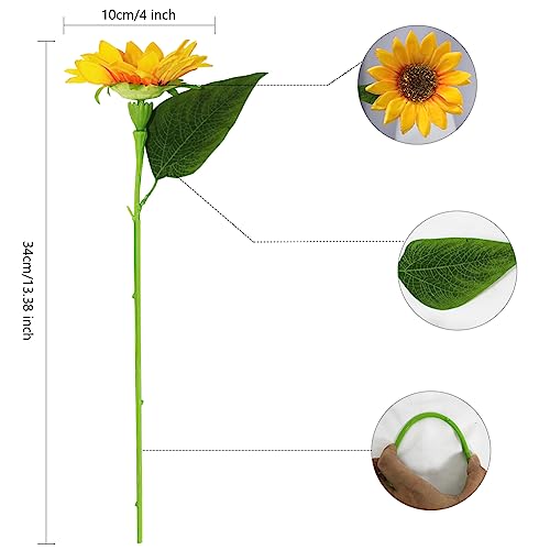 Olrla Artificial Sunflowers with Stems,10pcs Faux Silk Yellow Flower for Wedding Bouquet Floral Arrangement Table Centerpieces Home Office Garden Decoration (No Vase - color: Yellow 10pcs