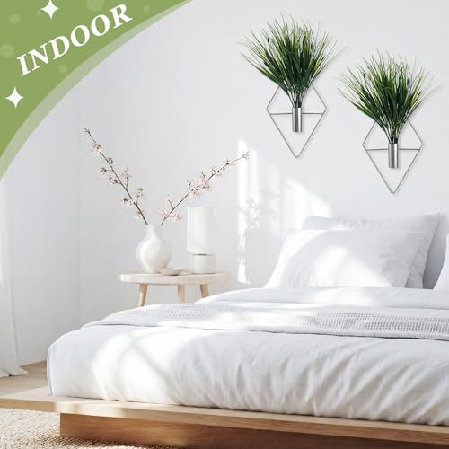 Canlierr 4 Pieces Silver Wall Decor Hanging Planters with Artificial Plants Metal Vase Indoor Aquatic Plant Holder Modern Geometric Wall Art for Home Bathroom Bedroom Living Room Office - color: Silver, size: Aquatic Plant