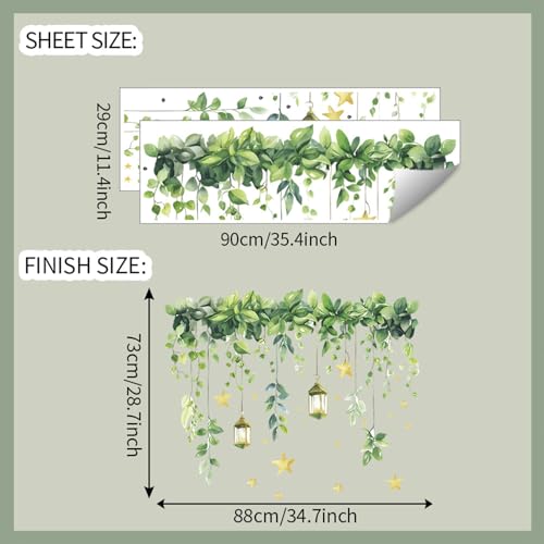 Green Plants Leaves Wall Decals Removable Hanging Vines Wall Stickers Peel and Stick Vinyl Waterproof Wall Decor for Bedroom Living Room Bathroom Classroom Decorations - style: Green Plants