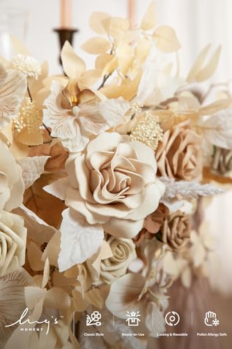 Ling's moment 2PCS White & Beige Artificial Flower Garland Floral Swags Table Centerpieces Wedding Decoration Rose Garlands Greenery Arrangements for Sweetheart/Head Table Decor - color: Br-white & Beige