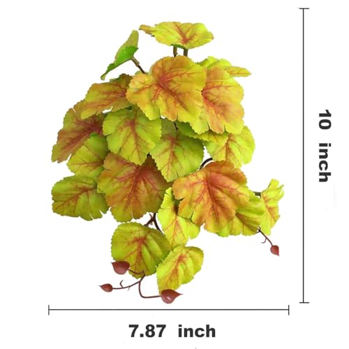 2 Pack Reptile Plants for Terrarium, Amphibian Habitat Decor Artificial Hanging Plants with Suction Cup, Gecko Chameleon Snake Tortoise Tank Accessories-Fake Heuchera Micrantha Yellow - color: Heuchera Micrantha Yellow
