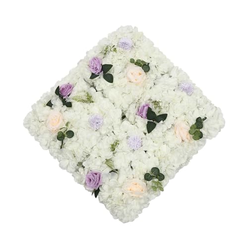 Gdrasuya10 12PCS Artificial Flower Wall Panel Wedding Backdrop Event Party Photography Flower Wall Background Realistic Flower Wall Backdrop Faux Floral Wall Decor - color: 12pcs, Purple + White