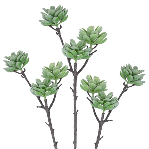 Woration 3PCS Artificial Succulents Branch Fake Plants Unpotted 3-Heads Flocked Succulent Faux Greenery Decor for DIY Basket Planter Centerpiece Floral Arrangement - color: Green Style C