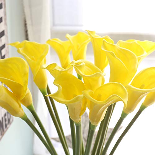 10pcs Calla Lilies Artificial Flower,26'' Long Stem Artificial Calla Lily Flowers,Realistic Arum Lilies for Wedding Bridal Bouquet Home Decor Centerpiece,Yellow - color: Yellow