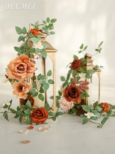 Artificial Flowers Combo Box Set Fall Fake Flowers Silk Mix Roses Peonies with Stems for DIY Bridal Wedding Decor Bouquets Centerpieces Baby Shower Party Home Decorations Orange Champagne 23pcs - color: Orange Champagne