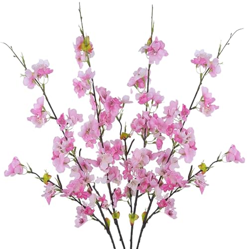 Artificial Cherry Blossom Flowers Pink Silk Peach Bulk Faux Spring Branches Arrangement Cherry Flowers Stems 4Pcs for Indoor Outdoor Wedding Table Home Dining Decor Floor vase - color: Pink