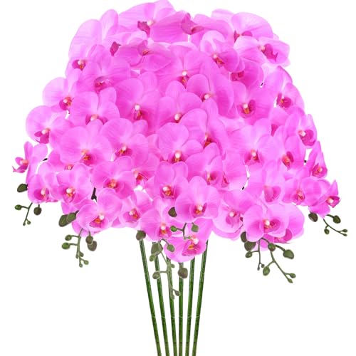 M METERXITY 6-Pack Artificial Orchid Flowers 9 Large Petals 37 Inch Faux Phalaenopsis Silk Bouquets Real Touch Lilac Fake Orchids for Home/Wedding/Christmas/Party/Garden Office - color: Lilac