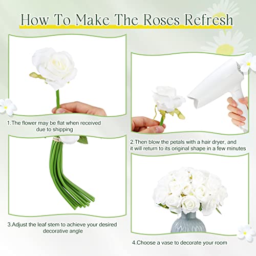 Jexine 120 Pcs Artificial Rose Flowers Bouquet Bulk Silk Realistic Fake Flowers for Wedding Anniversary Bridal Bouquet DIY Floral Arrangement Romantic Home Decor Gifts(White) - color: White