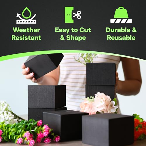 XCEL Floral Foam Blocks - Reusable, Weather Resistant Craft Foam for Artificial Flower Arrangements, Faux Florist Foam Planters Florist Supplies (Black 4" x 4" x 3" - 8 Pack) - color: Black 4" x 4" x 3" - 8 Pack