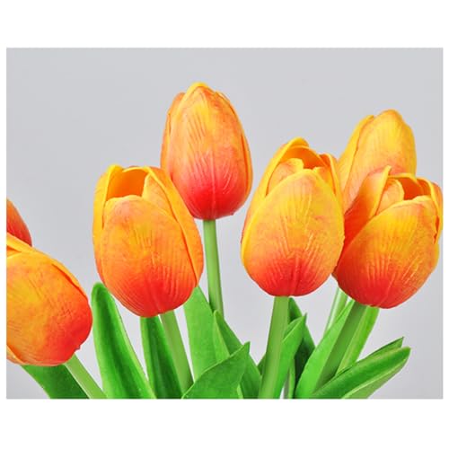 Artificial Tulips Bridal Wedding Festival Decor Bouquet Real Touch PU Flower Bouquet Pack of 20 (Yellow-Red) - color: Yellow-red