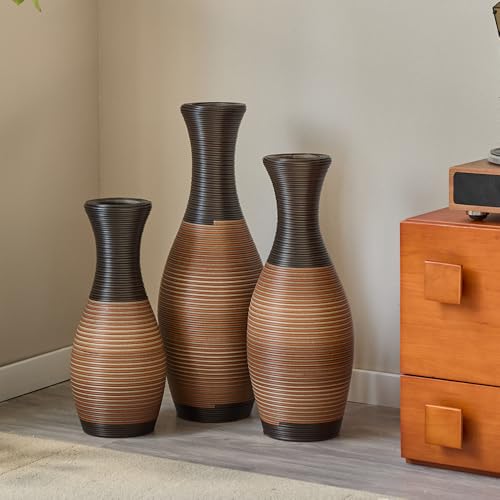 Floor PVC Decorated Vases Set of 3 for Gorgeous Home Decoration Large Classic PVC Vases 19.6in/23.6in/27.5in Height(Grey+Brown) - color: Grey+brown