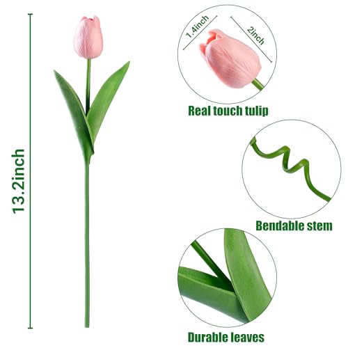 Sggvecsy 15 Pcs Fake Tulips Artificial Flowers Real Touch PU Faux Flowers Tulip Stems for Wedding Spring Bouquet Floral Arrangement Home Party Office Decorations for Mother's Day (Milk Pink) - color: Milk Pink, size: 15 Pcs
