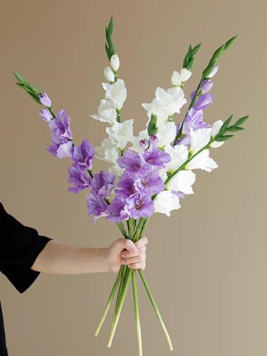 White Gladiolus Artificial Flowers 33.07 in Long Artificial Flowers Gladiolus Flowers 5 PCS Silk Gladiolus Flowers Fake Flowers Faux Gladiolus for Home Wedding Garden Arrangement Decor(White) - color: White