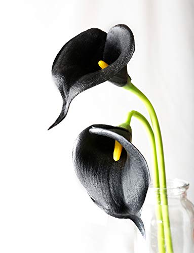 DuHouse 20Pcs Artificial Calla Lily Flower Real Touch Latex Flowers for DIY Wedding Bouquet Party Home Decor (Black) - color: Black, size: 20pcs