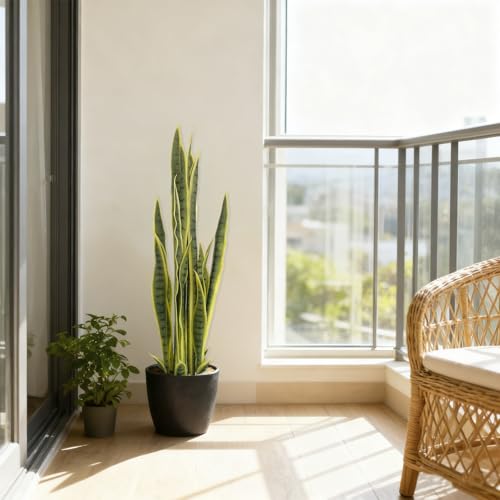 3FT-2PCS Artificial Snake Plant, 32 PVC Lifelike Leaves, 35in Faux Sansevieria for Indoor Home & Garden Decor, Potted Mother-in-Law's Tongue Plants, Yellow - color: Yellow