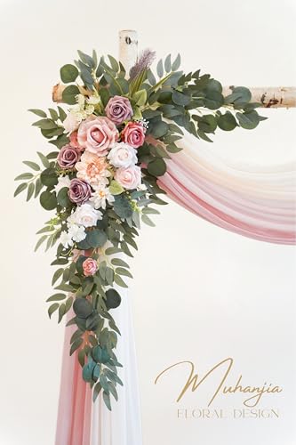 Muhanjia Artificial Wedding Arch Flowers Kit(Pack of 4),2Pcs Artificial Flower Arch Decor, 2Pcs Chiffon Fabric Drapes, Ceremony Decoration, Floral Outdoor Party Decor (Dusty Rose & Champagne) - color: Dusty Rose & Champagne