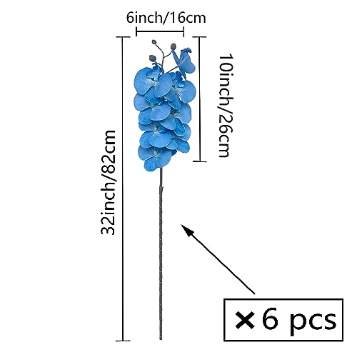 FagusHome 32 Inch Artificial Phalaenopsis Flowers 6 Pcs Artificial Orchid Flowers Stem Plants for Home Décor (Blue) - color: Blue