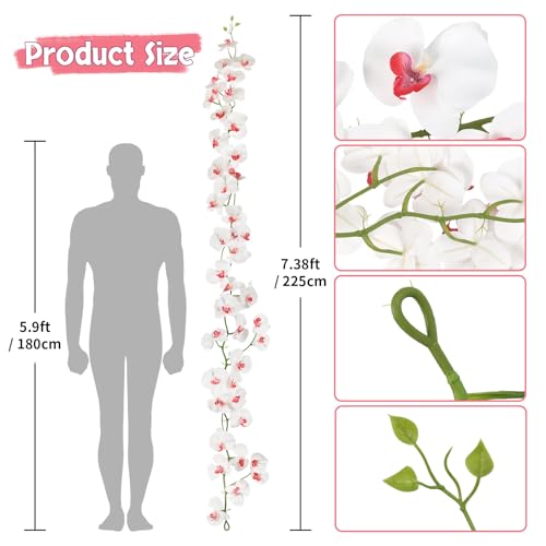 7.38ft Orchid Garland Real Touch Latex Orchid Vine Hanging Artificial Orchids for Home Party Wedding Room Birthday Christmas Wall Arch Decor(Pink Core) - color: Pink Core