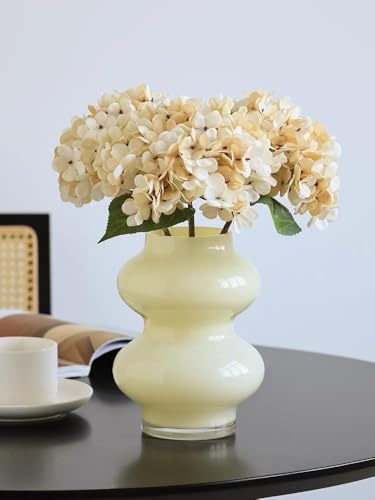 6PCS Artificial Silk Hydrangea Flowers Vintage Fake Bouquet Plants Faux Hydrangea Flower with Stems and Leaves for Wedding Party Home Kitchen Table Centerpiece Decoration(Cream) - color: Cream