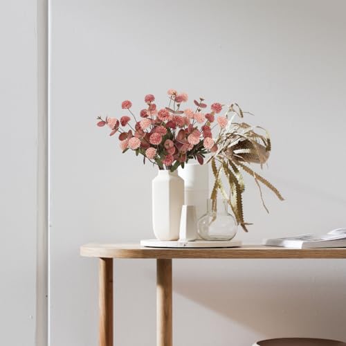 8 Stems Artificial Faux Kiku Flower with 3 Branches Eucalyptus Stems,Pink Fake Flowers Silk Pompom Mum Artificial Flowers for Wedding Bouquet Home Party Floral Arrangements(Mixed Pink) - color: Mixed Pink