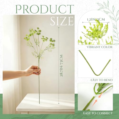 4 Pcs Artificial Queen Anne's Lace Stems 28.7 Inch Faux Ammi Majus Flowers Branches Faux Queen Anne's Lace Flowers Fake Carrot Floral Stems for Vase Bouquets Wedding Home Decor(Green) - color: Green