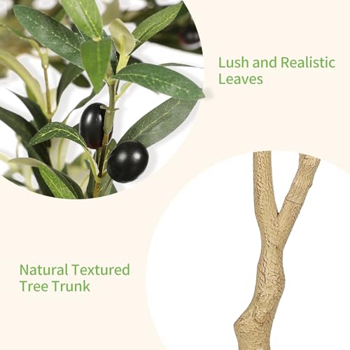 Realead Faux Olive Tree 6ft - Tall Olive Trees Artificial Indoor with Natural Trunk and Lifelike Leaves - Fake Olive Tree with Pot for Modern Home Office Living Room Decor - size: 6ft