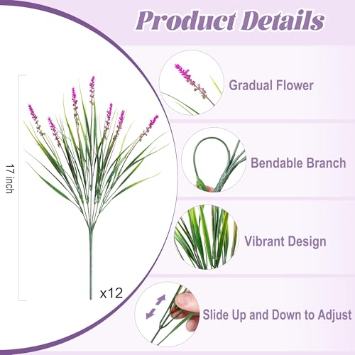 Artificial Flowers Faux Plants for Outdoor Decoration, 12 Bundles Fake Monkey Grass for Home Garden Front Porch Balcony, Lavender Flowers Shrubs UV Resistant No Fade Greenery Bush Planter (Lotus) - color: Lotus, size: 12 Pcs
