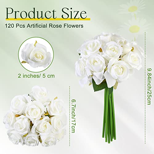 Jexine 120 Pcs Artificial Rose Flowers Bouquet Bulk Silk Realistic Fake Flowers for Wedding Anniversary Bridal Bouquet DIY Floral Arrangement Romantic Home Decor Gifts(White) - color: White