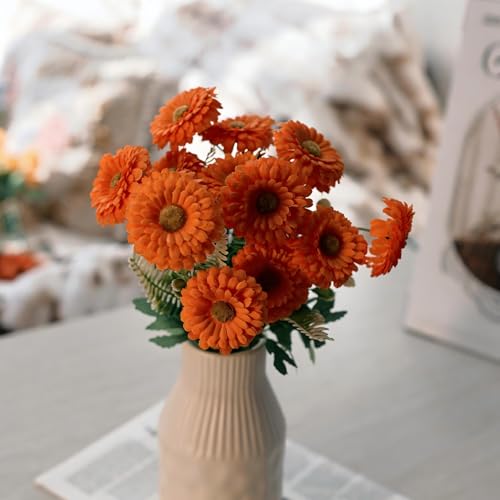 Artificial Mums, Outdoors Faux Fall Flowers Plants for Autumn Home Decor, 10 Bundles Natural Texture Daisy UV Resistant Indoor Festival Decoration for Wedding, Yard, Patio, Porch...(Orange) - color: Orange