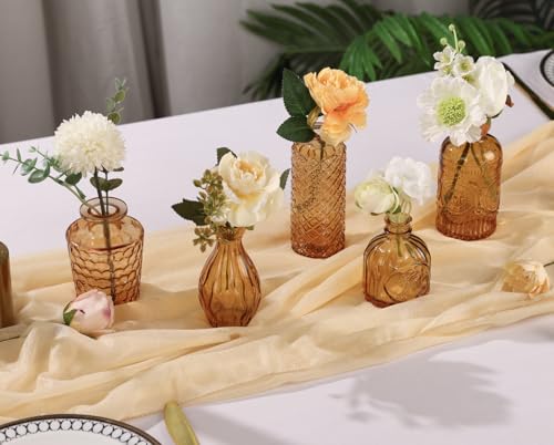 5pcs Amber Glass Bud Vase Set, Gold Small Flower Vases for Centerpieces in Bulk, Mini Vintage Vase for Home, Wedding, Table Decor - color: Amber, size: 5pcs