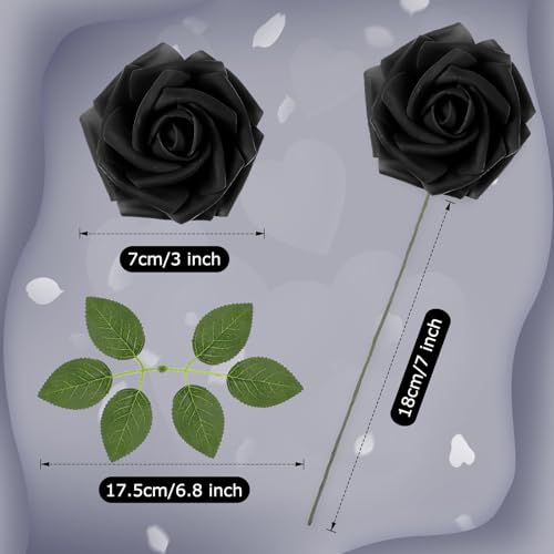 50 Pcs Artificial Foam Rose Flower Faux Bouquet Wedding Fake Rose Gift for Mother's Day Women DIY Bridal Shower Party Table Birthday Home Spring Decor (Black) - color: Black