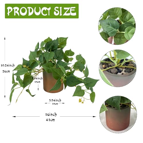 Artificial Plant Indoor Fake Pothos with Pulp Pot, Fuax Potted Plant for Home, Office, Desk, Shelf, Living Room, Bedroom&Balcony Décor(1PC Pothos 10inch) - size: 1PC Pothos 10inch