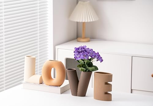 Creative Vase Set of 4, Modern Nordic Boho Style Flower Vases Home Decor for Living Room Kitchen Office(Khaki/Dark Brown/Orange/Beige) - color: Khaki/Dark Brown/Orange/Beige