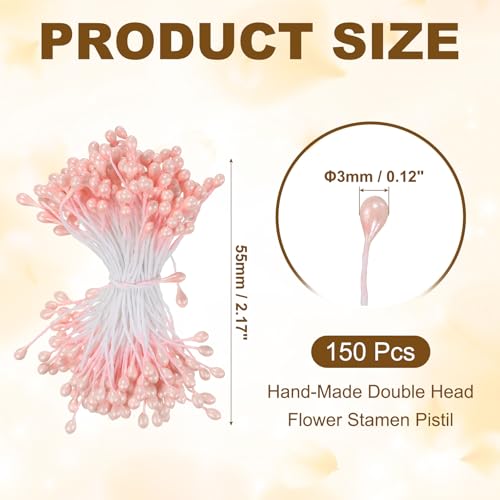 PATIKIL 3mm Double Heads Flower Stamen, 150 Pcs Artificial Flower Stamen Pistil Matt Pearl Floral Stamen for DIY Christmas Card Wedding Decoration, Orange Pink - color: Orange Pink