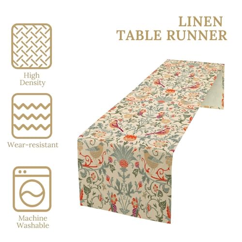 William Morris Style Floral Table Runner for Table Decor, Art Rustic Botanical Flower Vintage Printed for Kitchen Dining Room Living Room Farmhouse Party Holiday Decorate 13" x 36" - color: William Morris_1, size: 13"W x 36"L (Pack of 1)