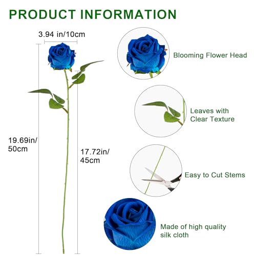 Artificial Flowers Roses Touch Fake Rose Bouquet Flower Stem For Wedding Centerpieces Diy Wreath Home Decorations Silk Roses Mothers Party Fake Outdoor Flowers Decor 19.6"(White & Blue 50PCS) - color: White Blue 50pcs