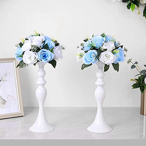 10Pcs Artificial Flower Ball Arrangement, Fake Floral Centerpieces Wedding Roses Bouquet for Parties Valentine's Day Wedding Centerpieces and Home Decor (Blue & White) - color: Blue & White