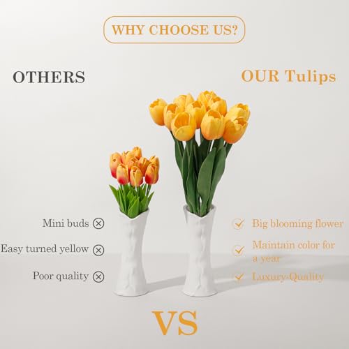 Tangerine Fake Tulips,18.5" PU Artificial Tulips Flowers for Spring Easter Home Kitchen Wedding Bouquet Bulk Mother's Gift Day Decorations - color: Tangerine