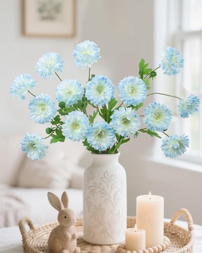 Coferset 6pcs Artificial Silk Mums Flowers Realistic Chrysanthemum Stems 22" Fake Gerbera Daisy for DIY Bouquet Centerpieces Floral Arrangements Vase Fillers Wedding Shower Decorations(Baby Blue) - color: Baby Blue