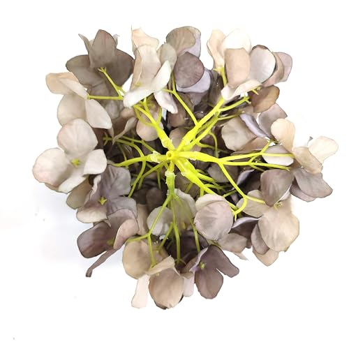 7.1''Coffee Hydrangea Artificial Flowers,10Pcs Artificial Silk Hydrangea Heads,81 Petals Faux Hydrangea Flowers Heads with Stems for Home Wedding Baby Shower Decor(Coffee) - color: Coffee