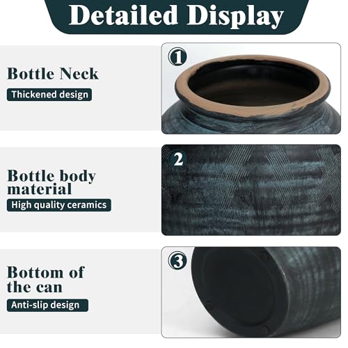 14.17" Blue Ceramic Vase, Rustic Farmhouse Living Room Home Decor | Artisan Handcrafted Large Ceramic Vase - size: 14.17Inch