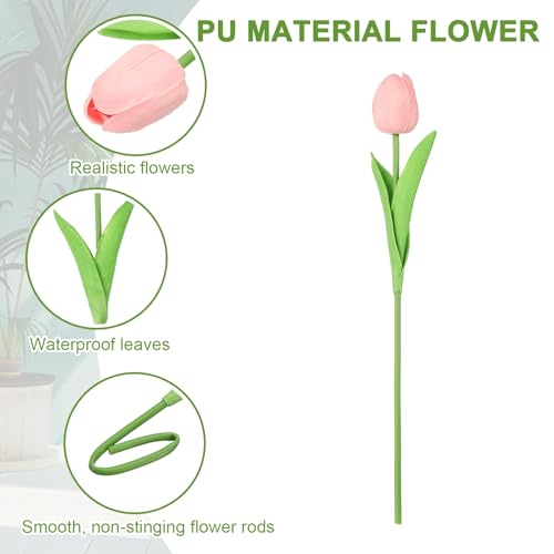 uxcell 20pcs Tulips Artificial Flowers, Faux Flowers Silk Fake Tulip Stems Real Touch for Wedding Bouquet Centerpiece Table Party Decoration(Medium Pink) - color: Medium Pink