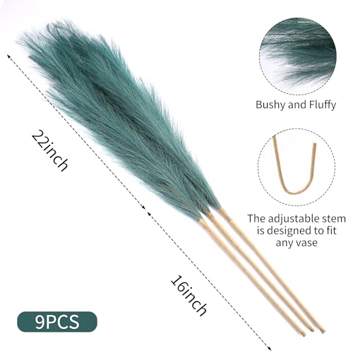 Wertuirk 9 Stems Green Pampas Grass - 38 Inch Tall Pampas Grass Decor, Fluffy Artificial Pompas Floral for Vase Filler, Wedding, Party Farmhouse and Room Decor (Green) - color: Green