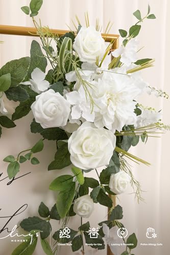 Ling's moment Wedding Artificial Welcome Sign Flowers Swag Arch Floral Garland Decorations Lily White Ceremony Reception Entrance Entryway Party Banquets Easel Wall Home Outdoor(NOT Include Sign - color: Lily White