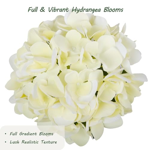 bellacat Real Touch Faux Hydrangea Flowers with 11" Hanging Basket, Fake Hanging Hydrangea Flowers with Realistic Flowers, Artificial Hanging Flowers for Outdoors Porch Patio Balcony (Beige, 2Pack) - color: Beige