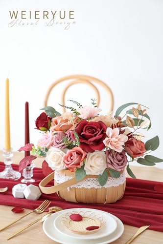 Artificial Flower Box Set Silk Fake Flowers DIY Center Cake Decoration Wedding Bouquet Corsage Home Decor Outdoor Decor Gift (Cream red) - color: Cream Red