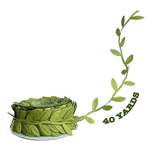 Leaf Ribbon 40 Yard Fabric Ribbons Roll Green Leaf Tape 1" Width Artificial Olive Trim Tape for Gift Wrapping Craft DIY - size: 40 Yards