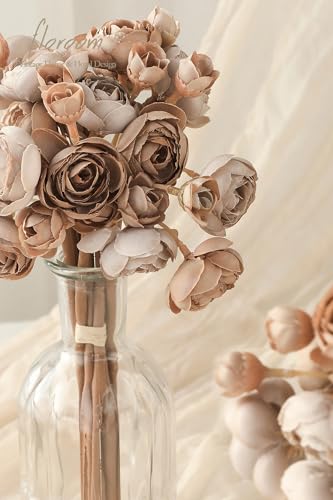 Floroom Ranunculus Artificial Flowers 18 Pcs Taupe Brown Faux Silk Mini Ranunculus Bulk Fake Wedding Filler Flowers for DIY Bouquets, Centerpieces, Bridal Shower Decorations & Arrangements - color: Taupe Brown